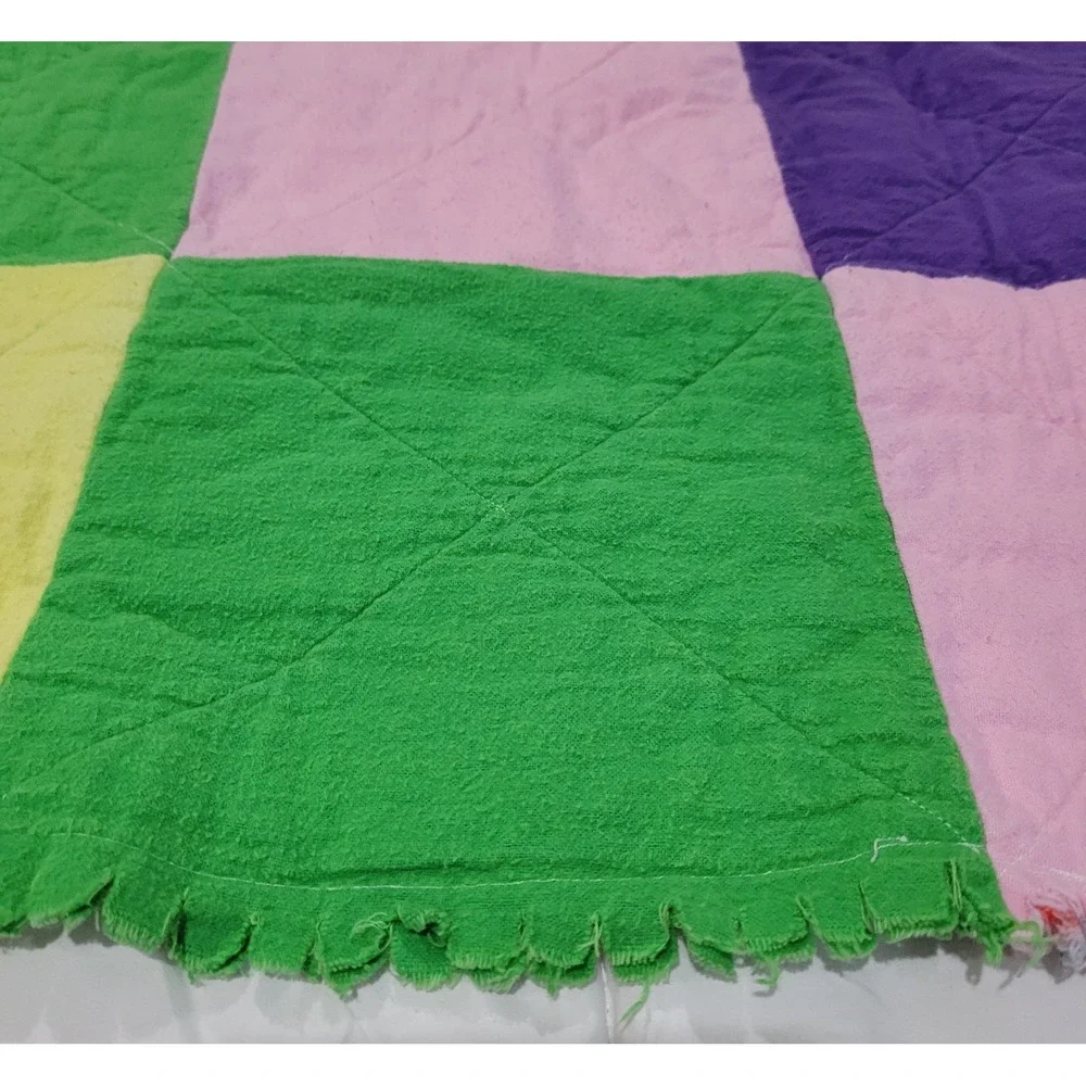 Handmade Rag Quilt College Station TX Cathy Catron‎ Purple Green Pink Yellow